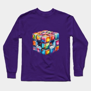 Retro Multicolored Rubics Cube Long Sleeve T-Shirt